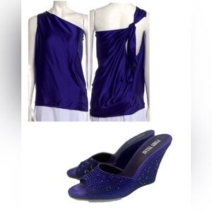 PARIS TEXAS Elegant Crystal Embellished Wedge Sandals in Deep Purple/Royal Blue